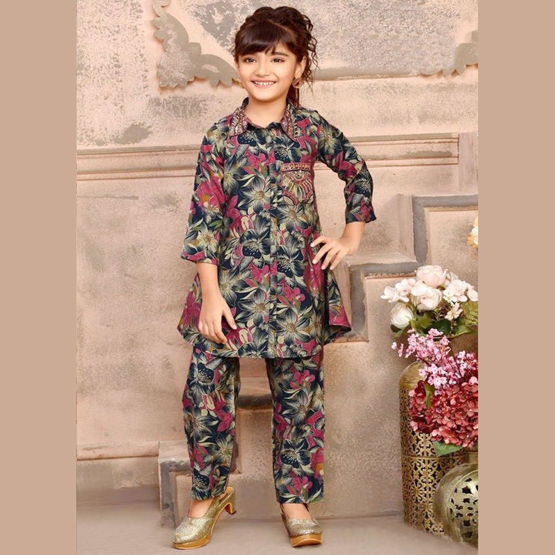 Kids Girls Dress - 3D Co Ords Set Premium Linen
